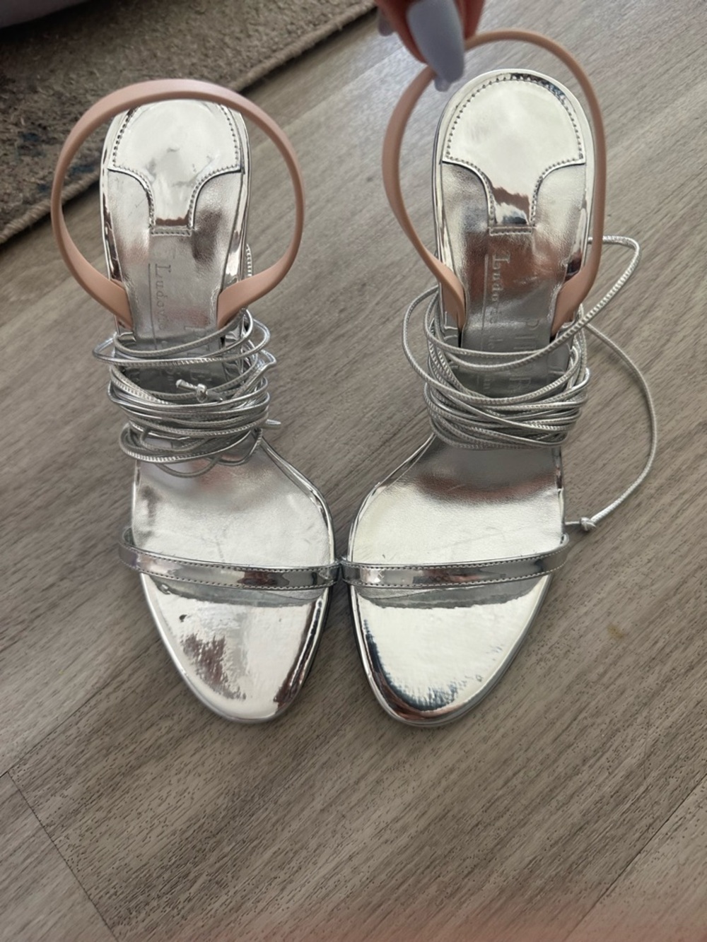 Piferi Izma 100mm Lace Up Heel Sandal in Silver Size: 38 MSRP: $824